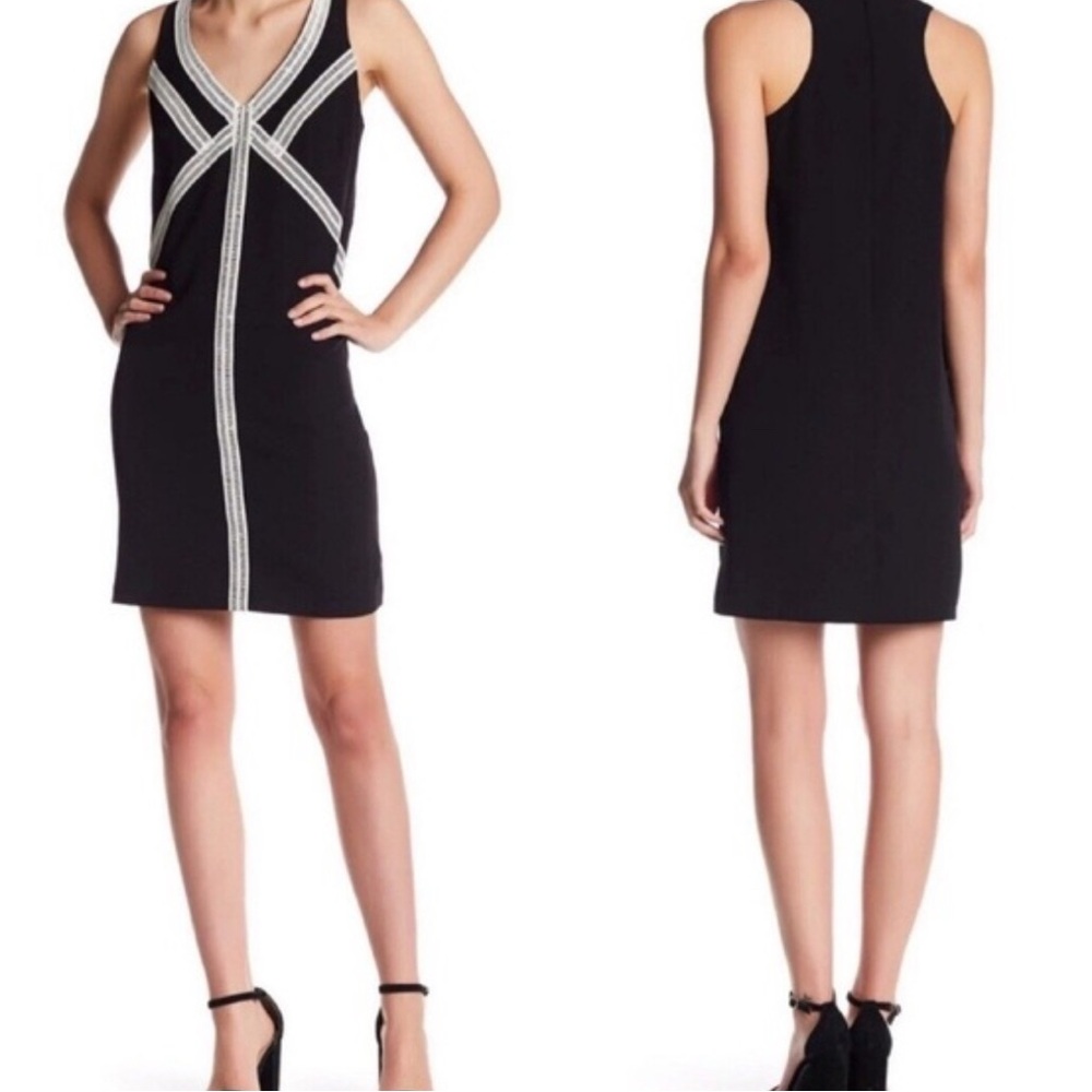 Maggy London Black Mini Dress with White Stripes